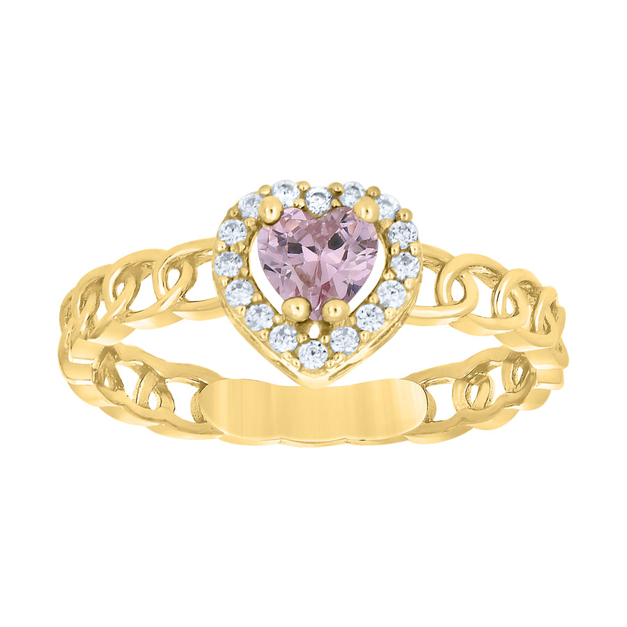 10K Yellow Gold Womens Round Heart White Pink Cubic-Zirconia Fashion Ring