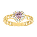10K Yellow Gold Womens Round Heart White Pink Cubic-Zirconia Fashion Ring