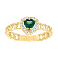 10K Yellow Gold Womens Round Heart White Green Cubic-Zirconia Fashion Ring