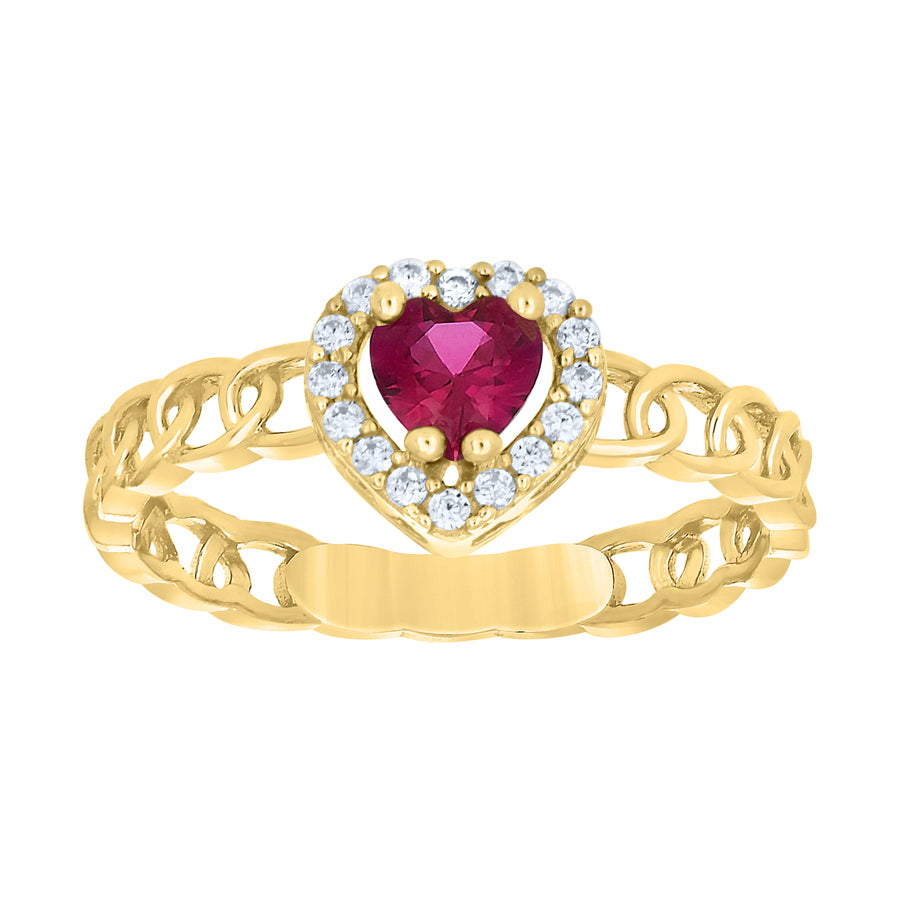 10K Yellow Gold Womens Round Heart White Red Cubic-Zirconia Fashion Ring