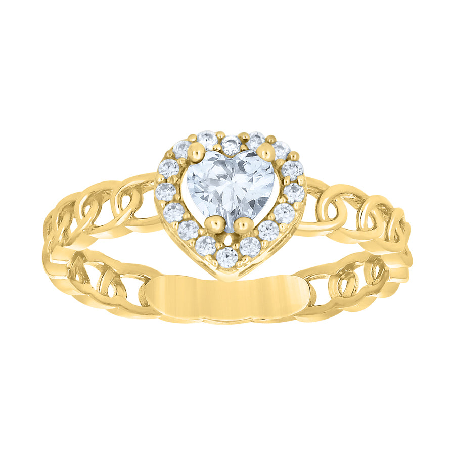 10K Yellow Gold Womens Round Heart Cubic-Zirconia Fashion Ring