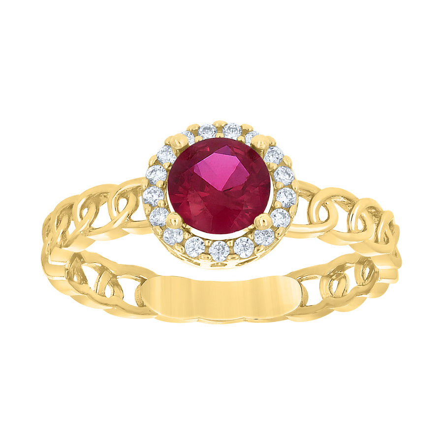 10K Yellow Gold Womens White Red Cubic-Zirconia Fashion Ring