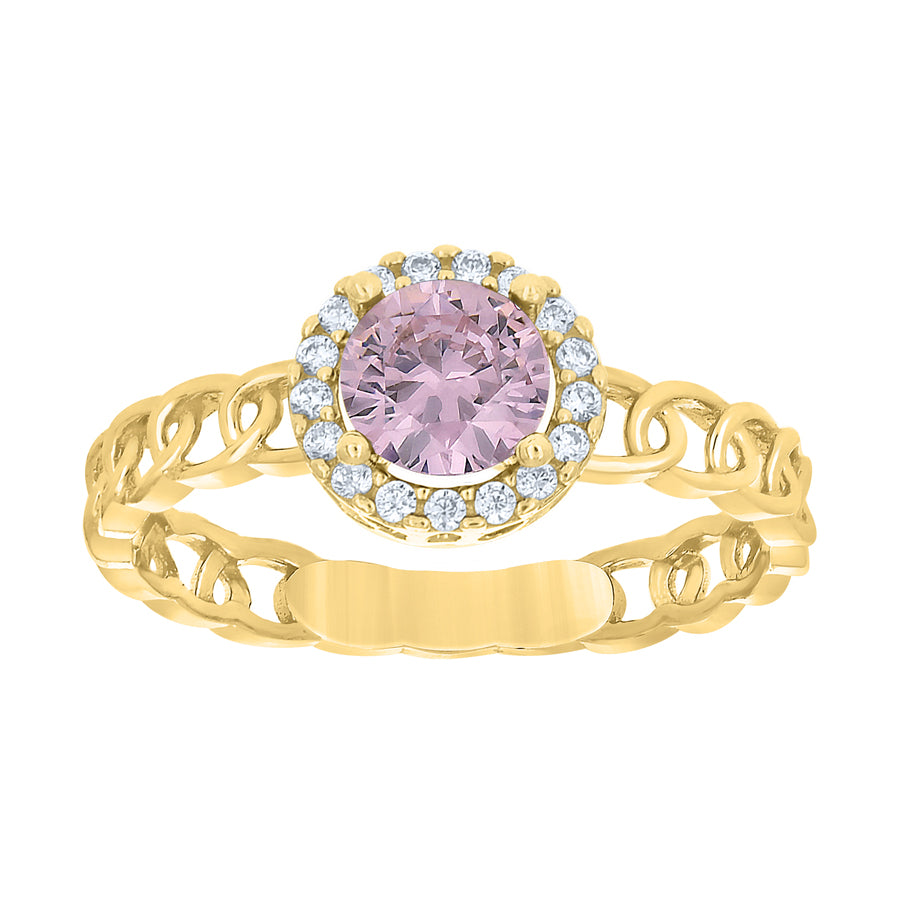 10K Yellow Gold Womens White Pink Cubic-Zirconia Fashion Ring