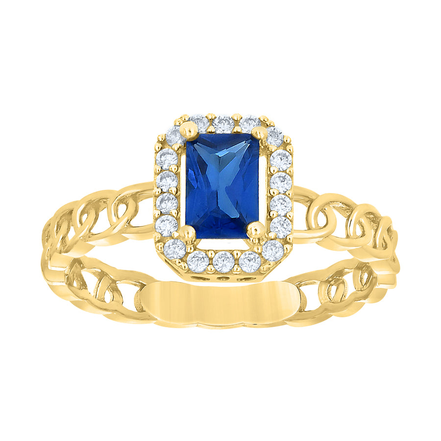 10K Yellow Gold Womens Round Emerald-cut White Blue Cubic-Zirconia Fashion Ring