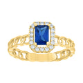 10K Yellow Gold Womens Round Emerald-cut White Blue Cubic-Zirconia Fashion Ring
