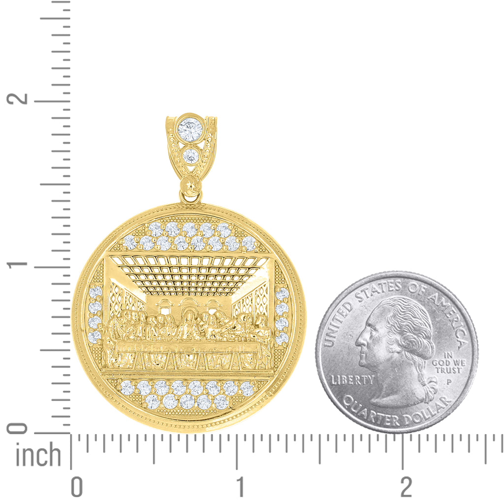 10K Yellow Gold Mens Cubic-Zirconia Last Supper Religious Pendant