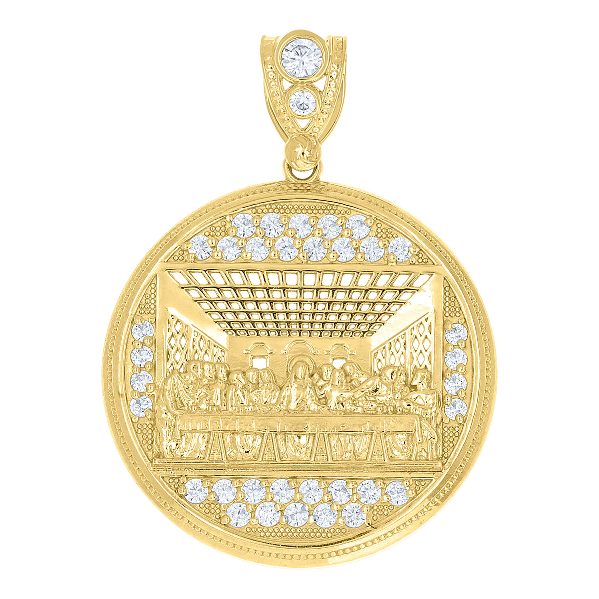 10K Yellow Gold Mens Cubic-Zirconia Last Supper Religious Pendant