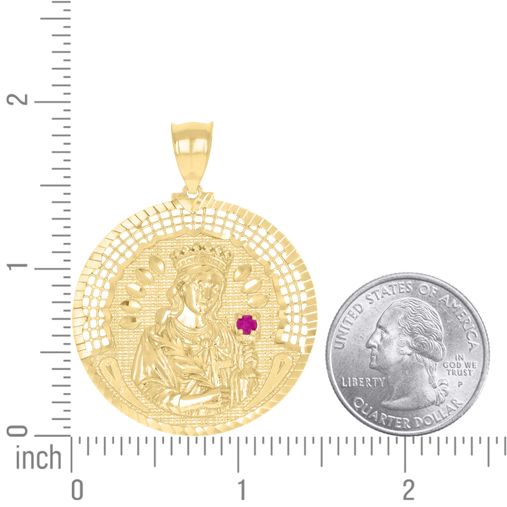 10K Yellow Gold Mens Purple Cubic-Zirconia St. Barbara Religious Pendant