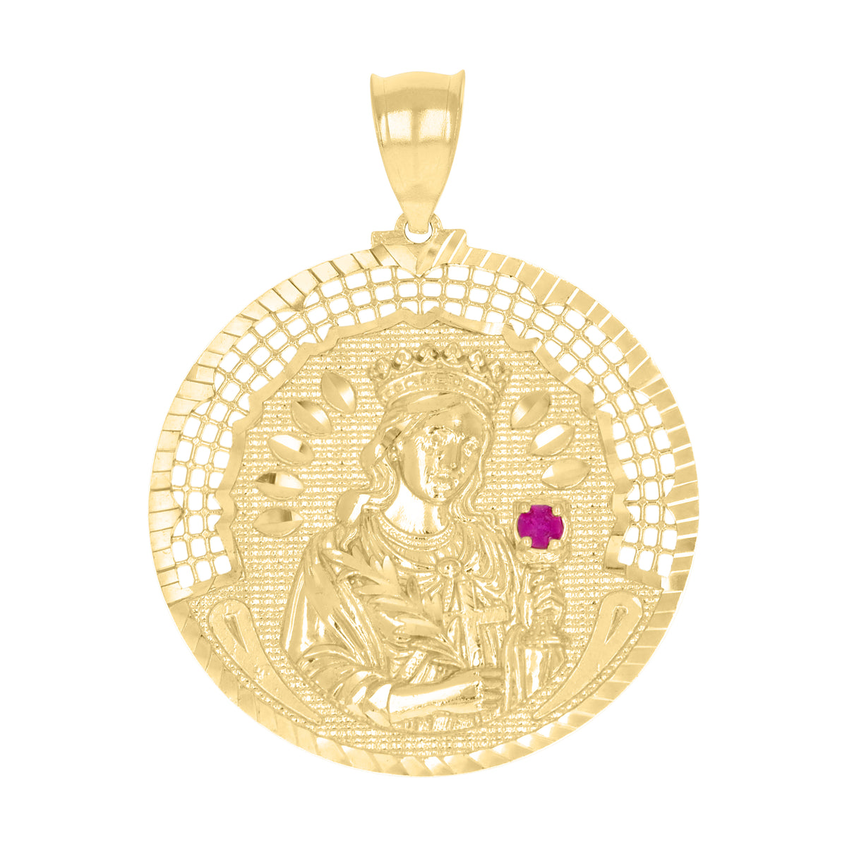 10K Yellow Gold Mens Purple Cubic-Zirconia St. Barbara Religious Pendant