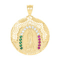10K Yellow Gold Mens White Purple/Green Cubic-Zirconia Guadalupe Religious Pendant