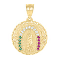 10K Yellow Gold Mens White Purple/Green Cubic-Zirconia Guadalupe Religious Pendant