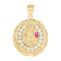 10K Yellow Gold Mens Round Oval White Purple Cubic-Zirconia St. Barbara Religious Pendant