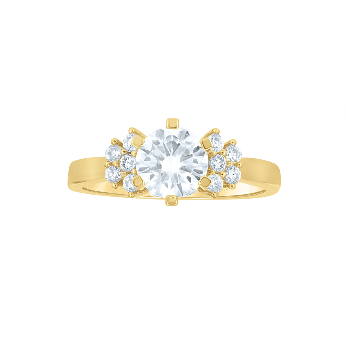 10K Yellow Gold Womens Cubic-Zirconia Spiral Halo Engagement Ring
