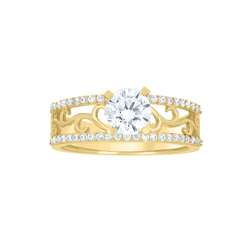 10K Yellow Gold Womens Cubic-Zirconia Engagement Ring
