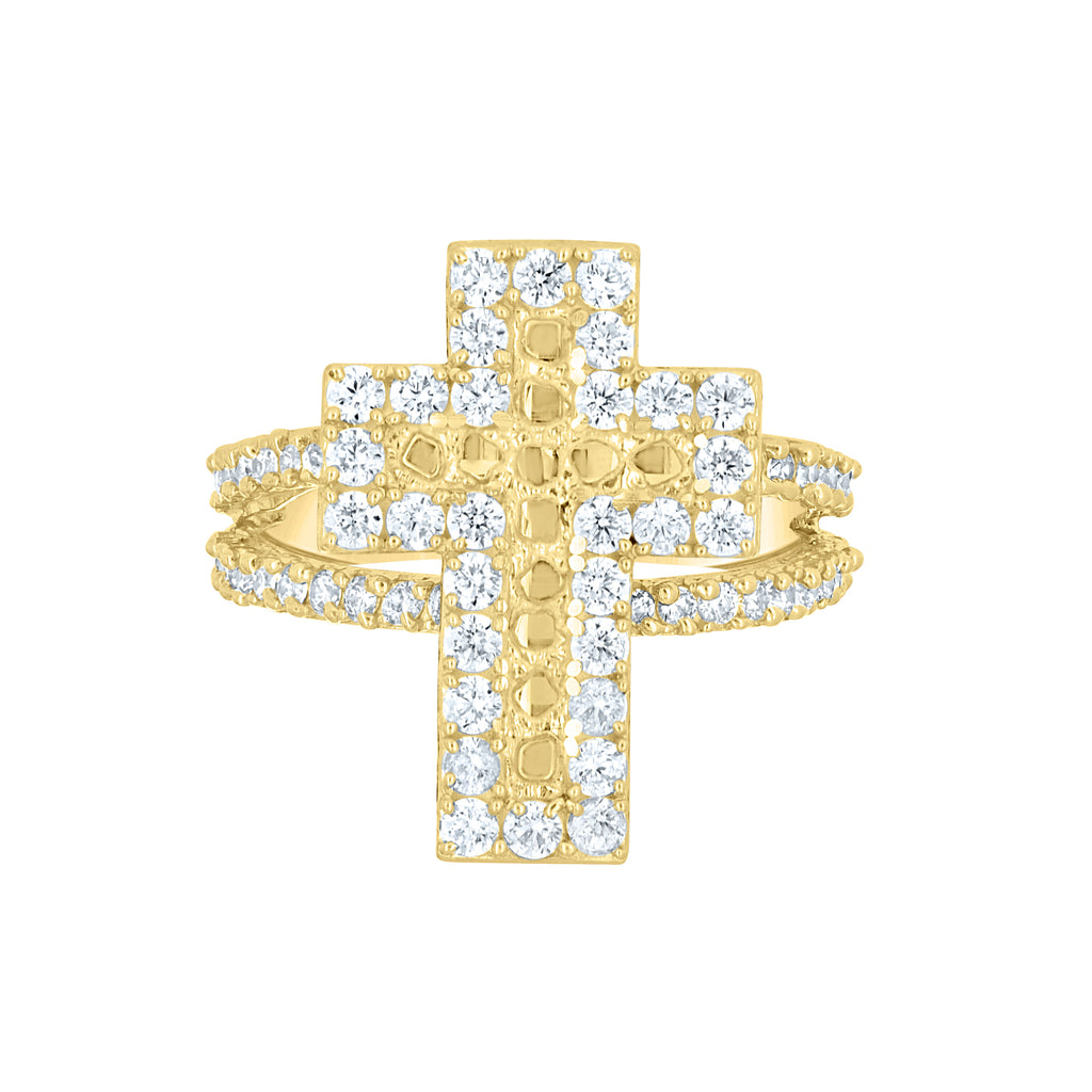 10K Yellow Gold Womens Cubic-Zirconia Cross Religious Ring