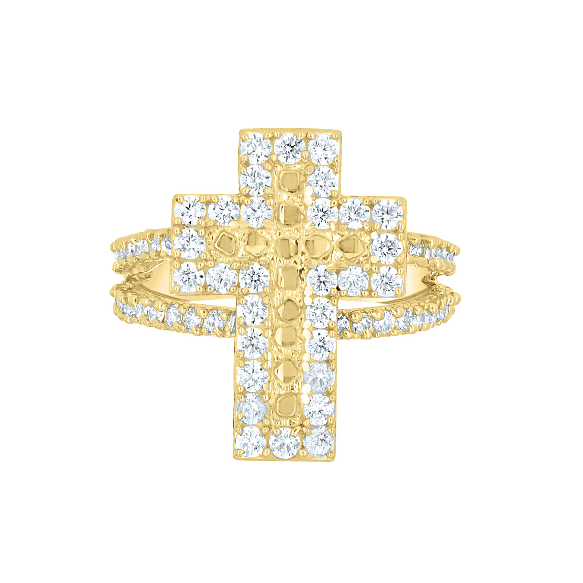 10K Yellow Gold Womens Cubic-Zirconia Cross Religious Ring