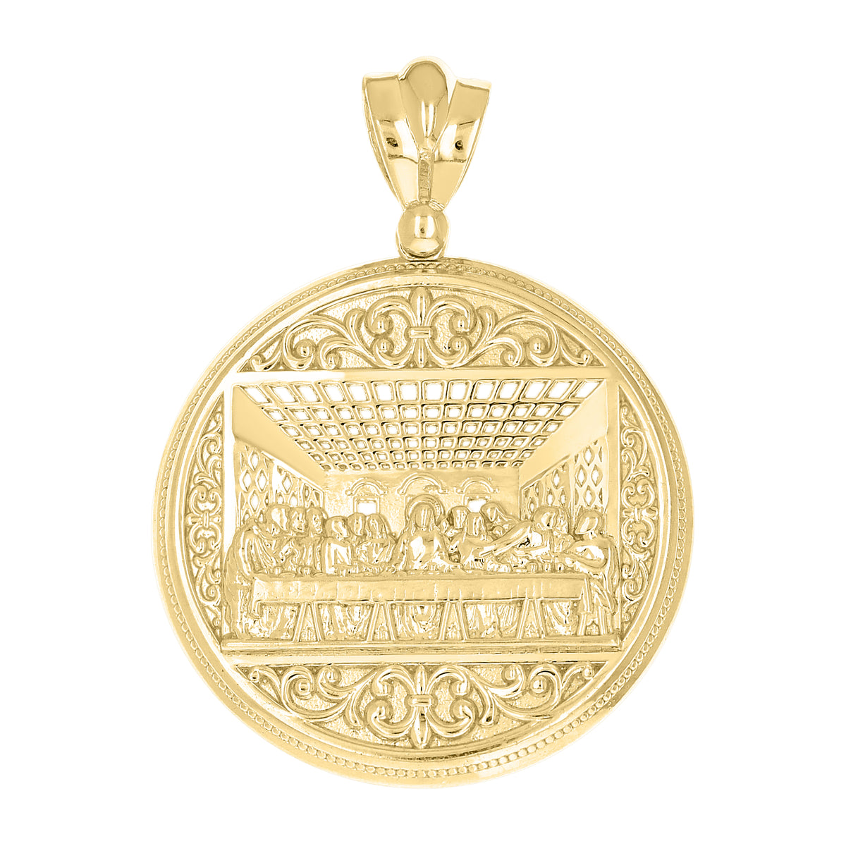 10K Yellow Gold Mens Last Supper Religious Charm Pendant