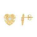 10K Yellow Gold Womens Cubic-Zirconia Nugget Heart Stud Earrings