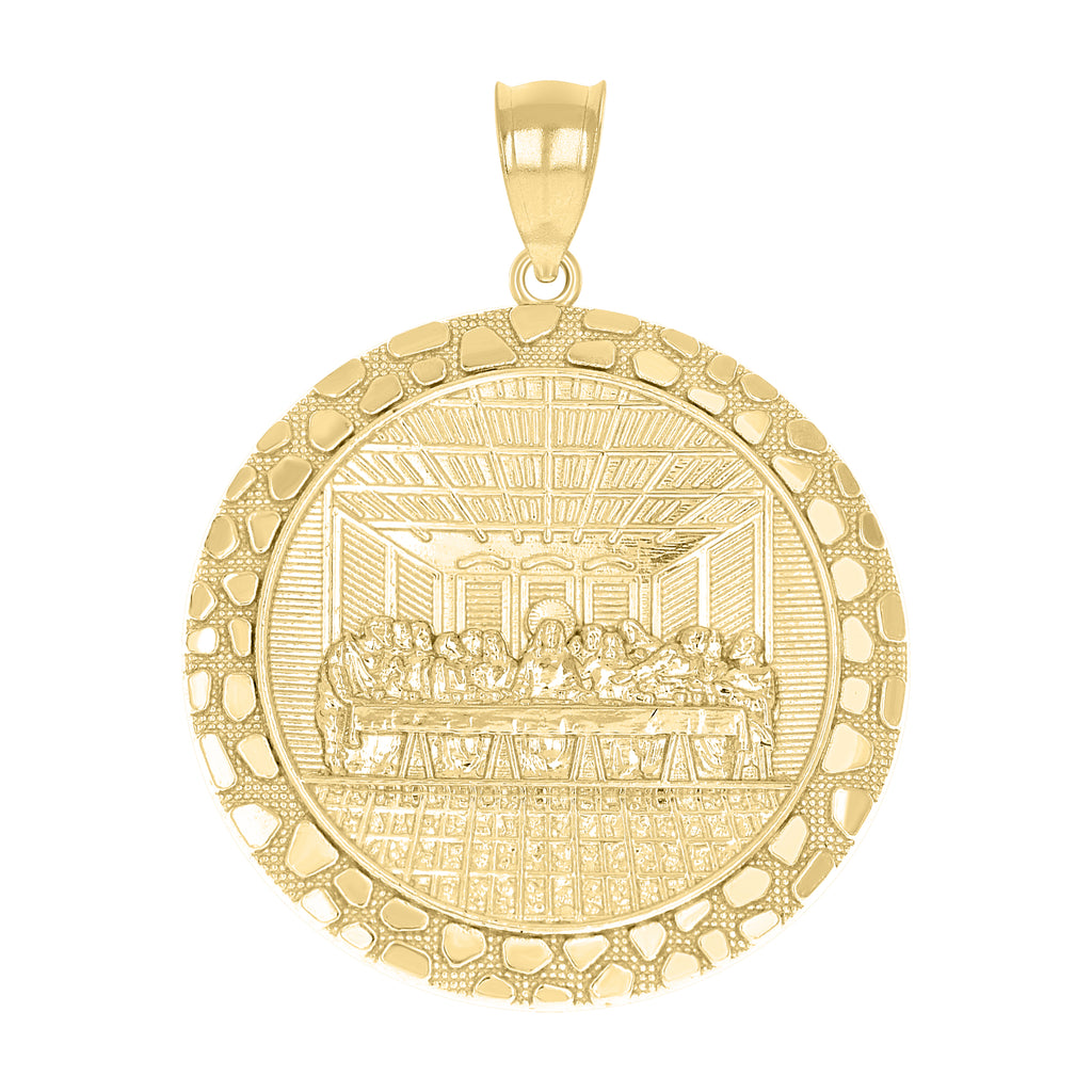 10K Yellow Gold Mens Nugget Last Supper Religious Charm Pendant