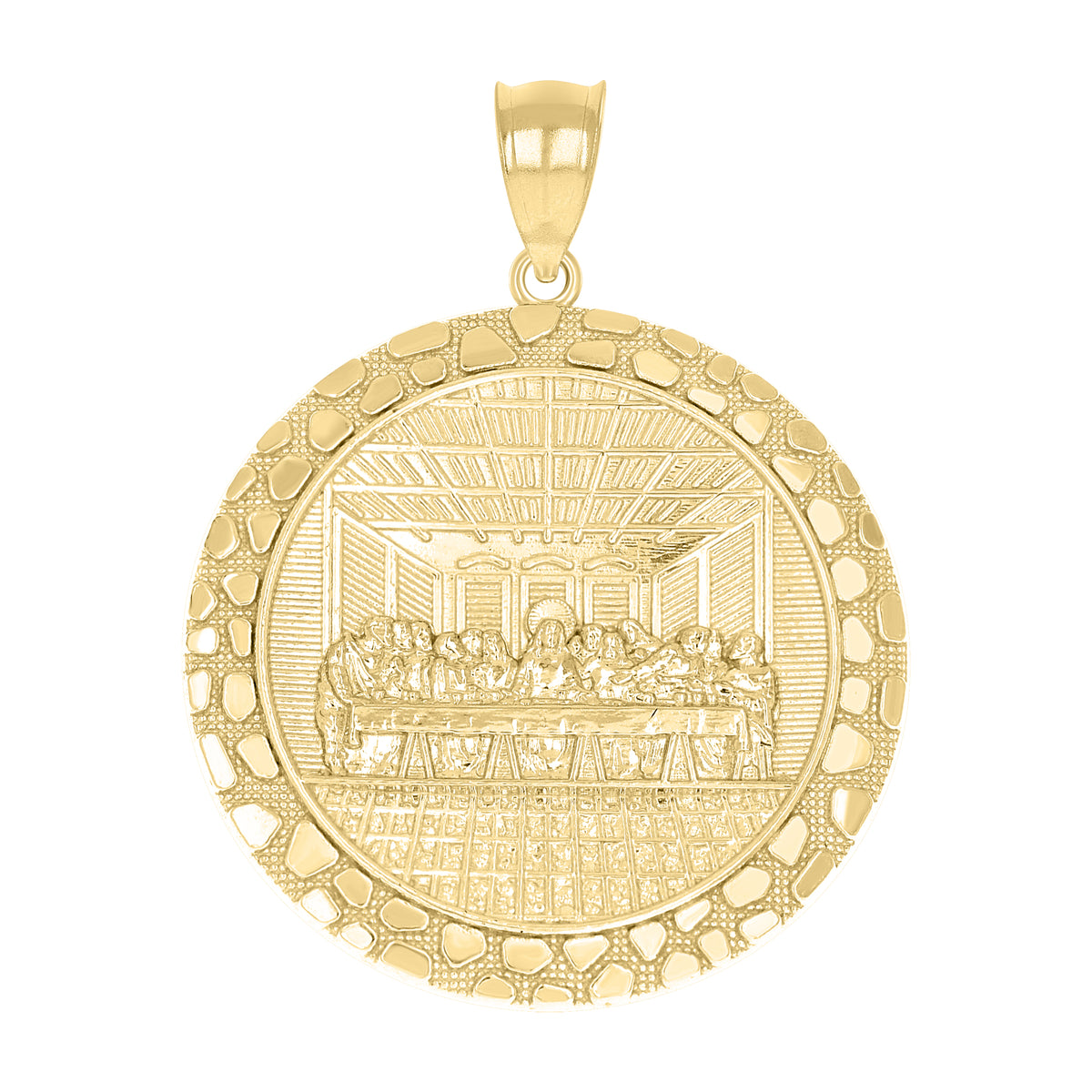 10K Yellow Gold Mens Nugget Last Supper Religious Charm Pendant