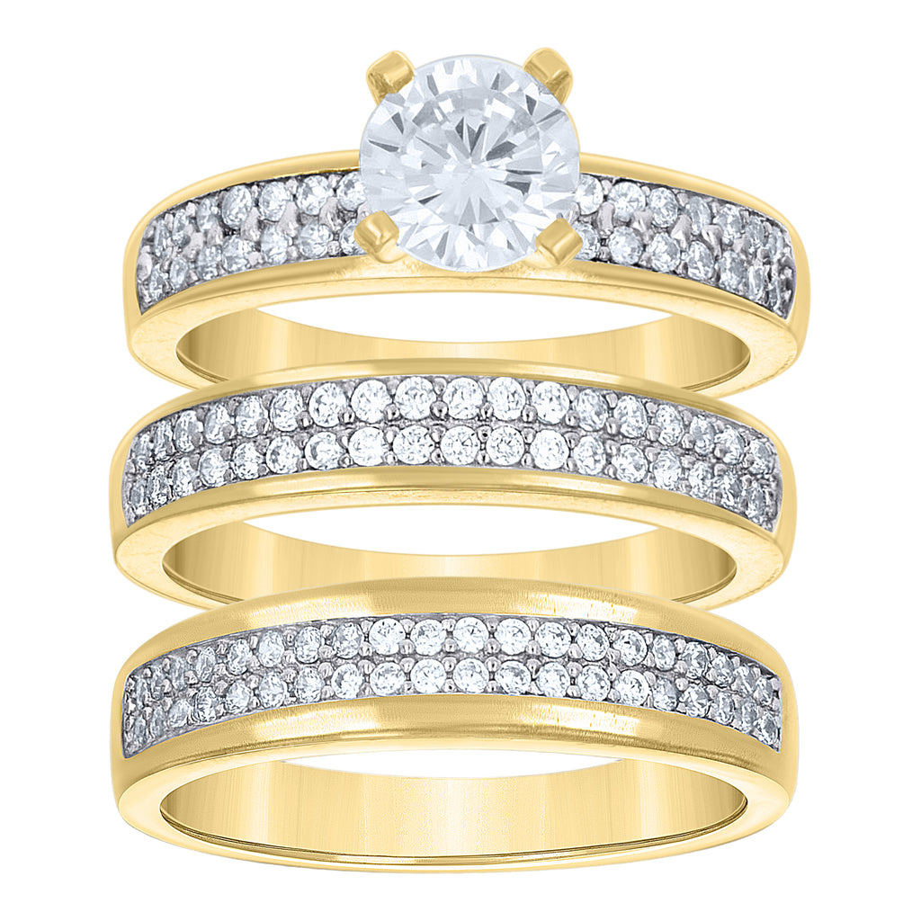 10K Two-tone Gold His & Hers Cubic-Zirconia Trio Ring Set