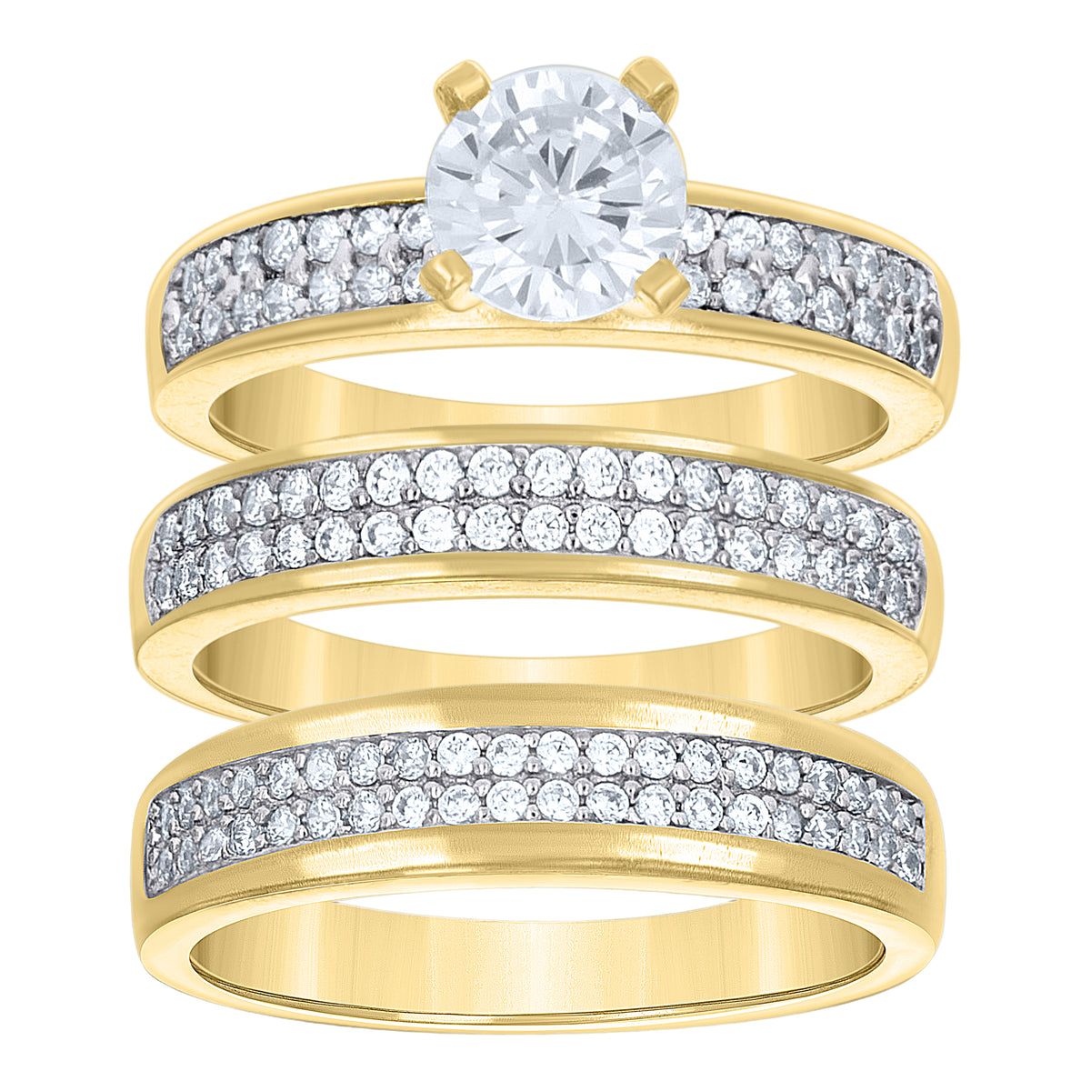 10K Two-tone Gold His & Hers Cubic-Zirconia Trio Ring Set