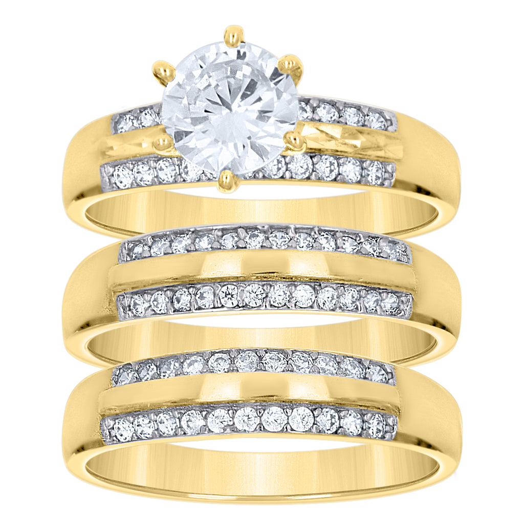 10K Two-tone Gold His & Hers Cubic-Zirconia Trio Ring Set