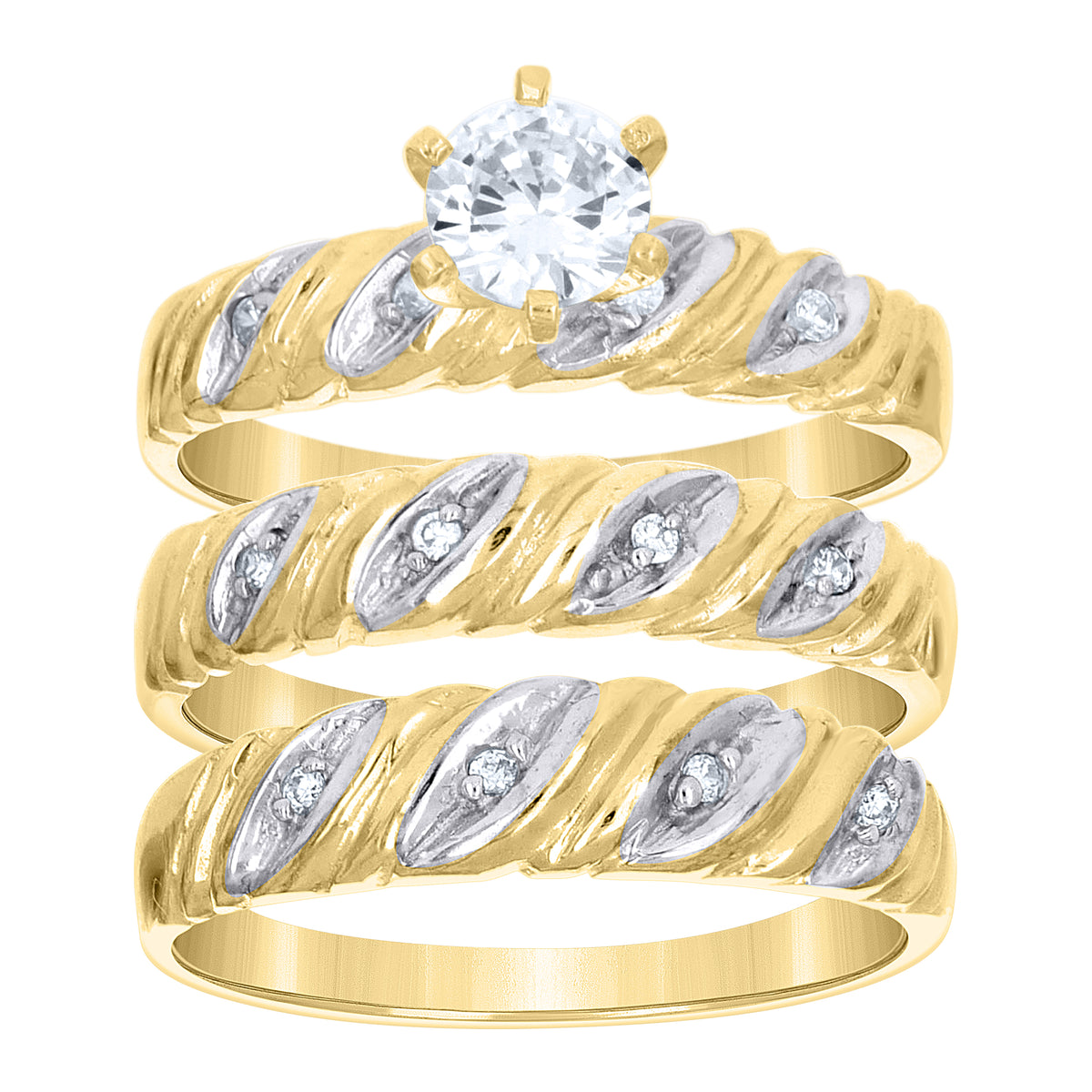 10K Two-tone Gold His & Hers Cubic-Zirconia Trio Ring Set