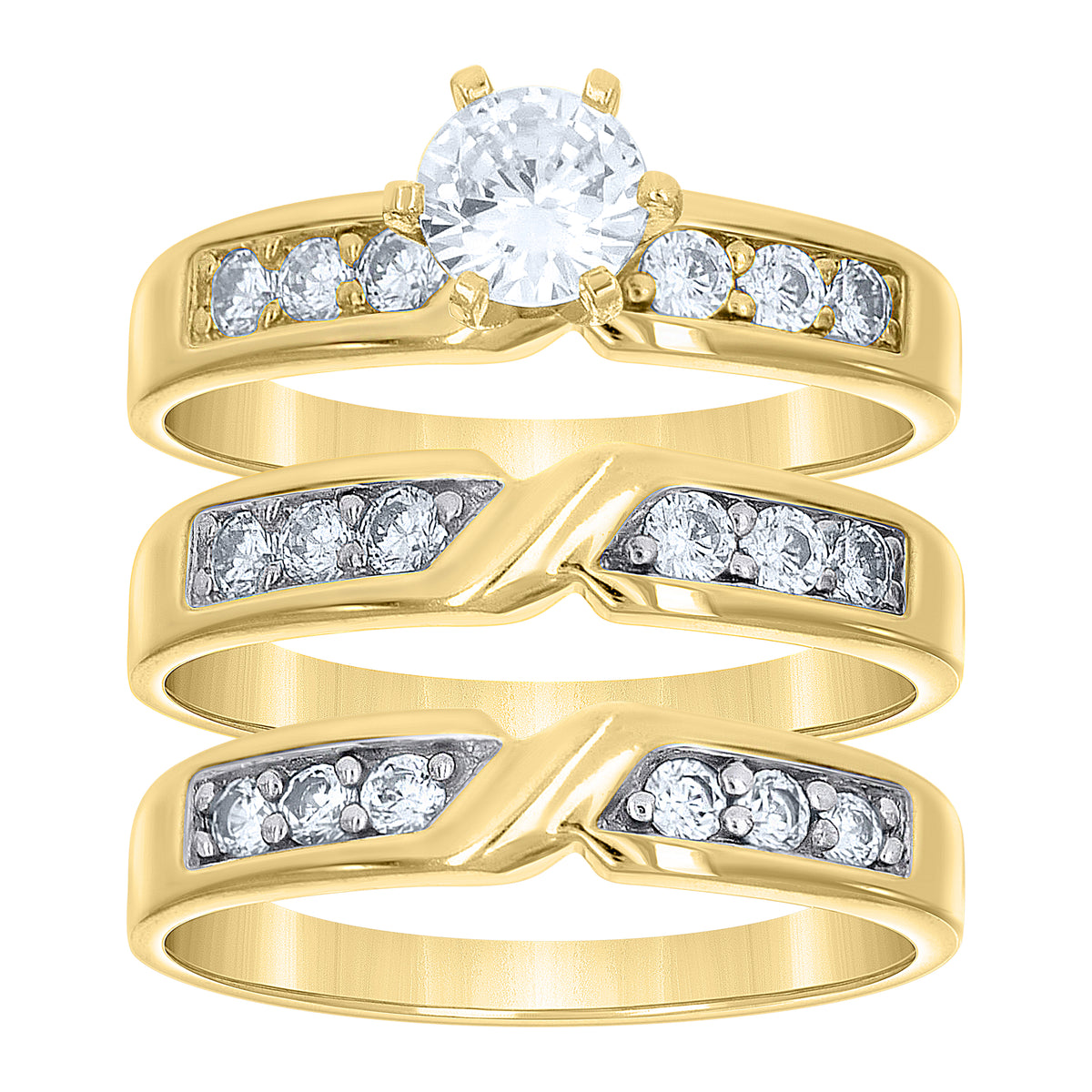 10K Two-tone Gold His & Hers Cubic-Zirconia Trio Ring Set