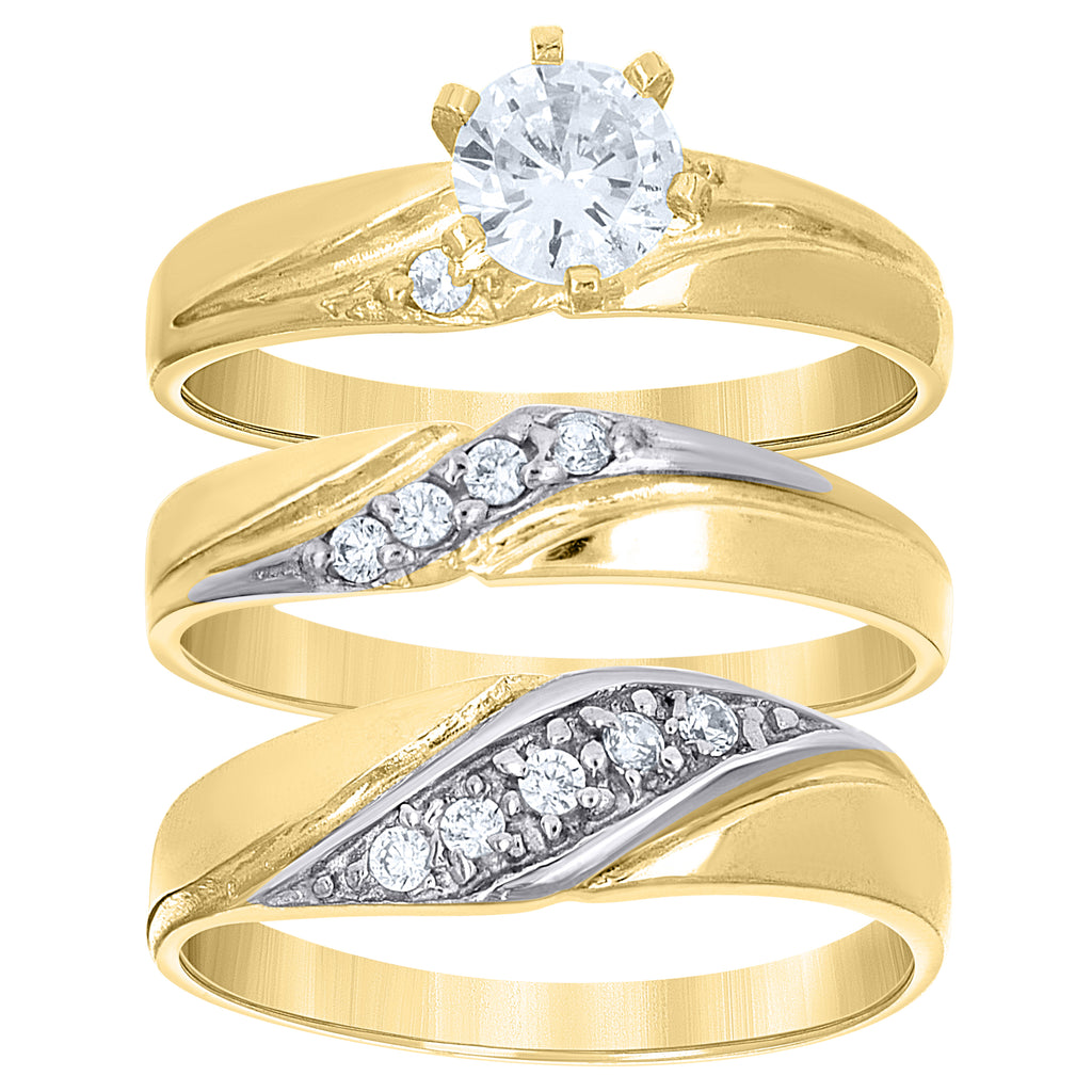 10K Two-tone Gold His & Hers Cubic-Zirconia Trio Ring Set