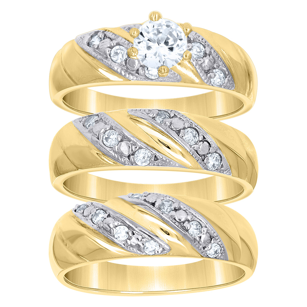 10K Two-tone Gold His & Hers Cubic-Zirconia Trio Ring Set
