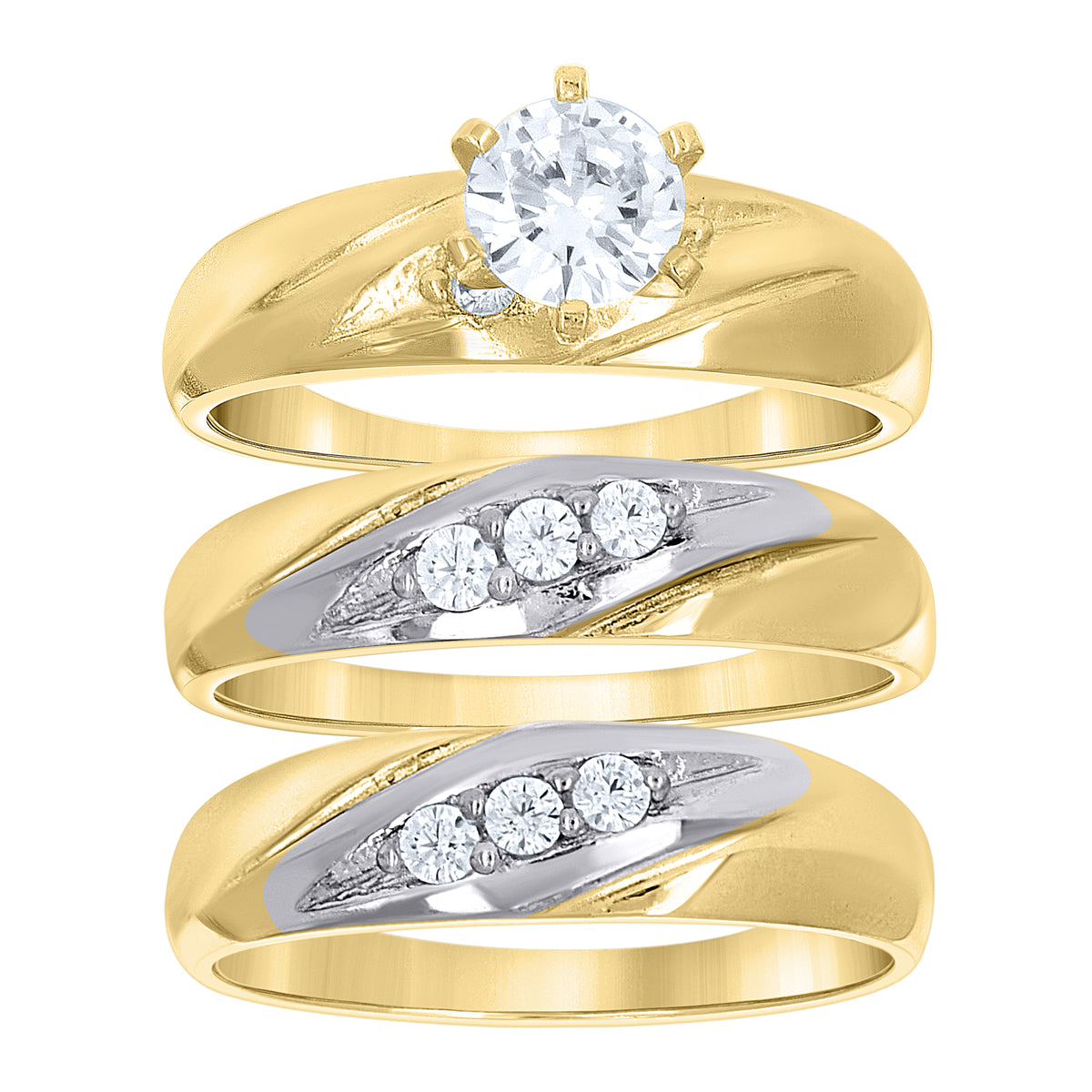 10K Two-tone Gold His & Hers Cubic-Zirconia Trio Ring Set