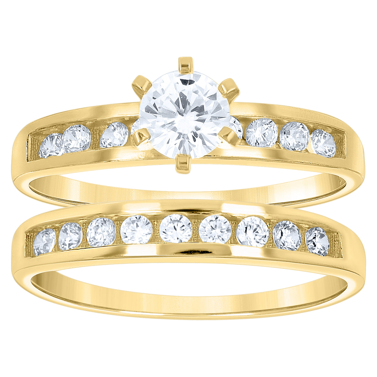 10K Yellow Gold Womens Cubic-Zirconia Duo Bridal Ring Set