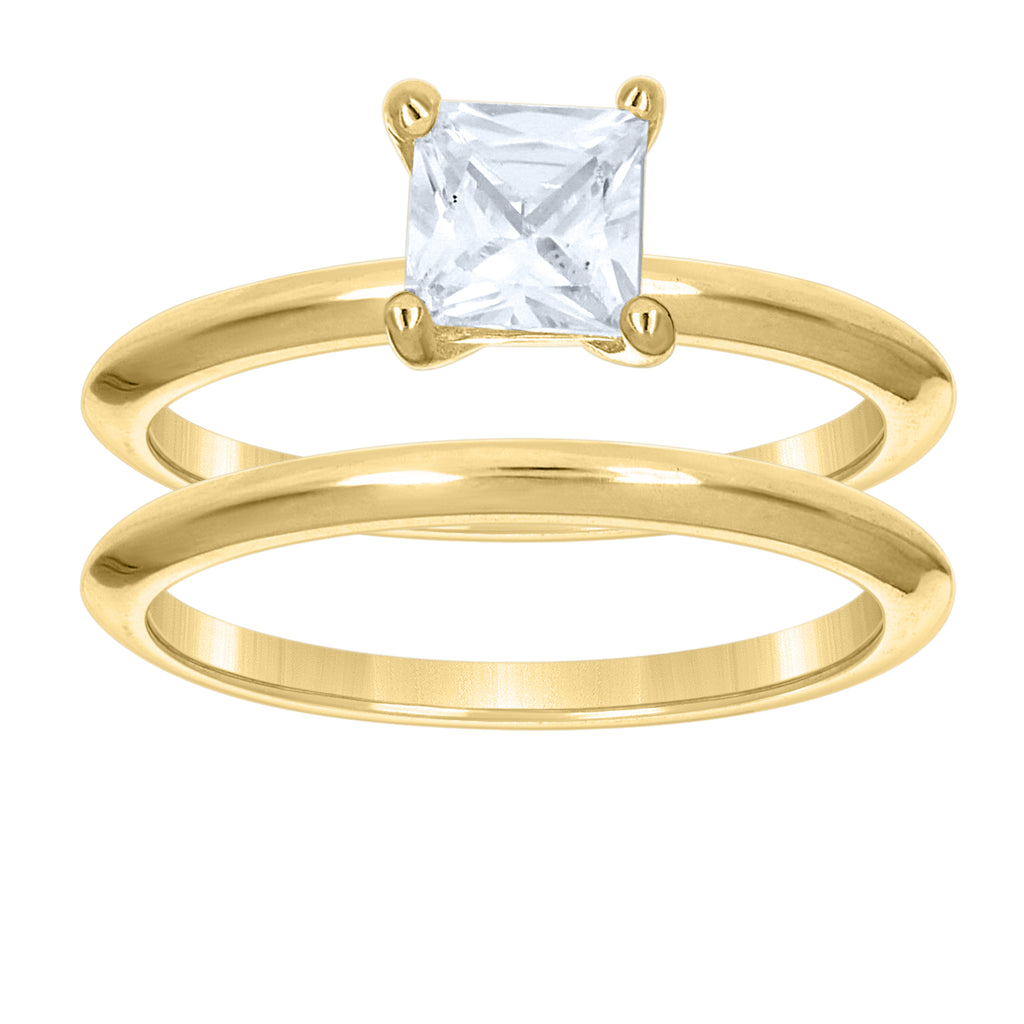 10K Yellow Gold Womens Princess-cut Cubic-Zirconia Duo Bridal Ring Set