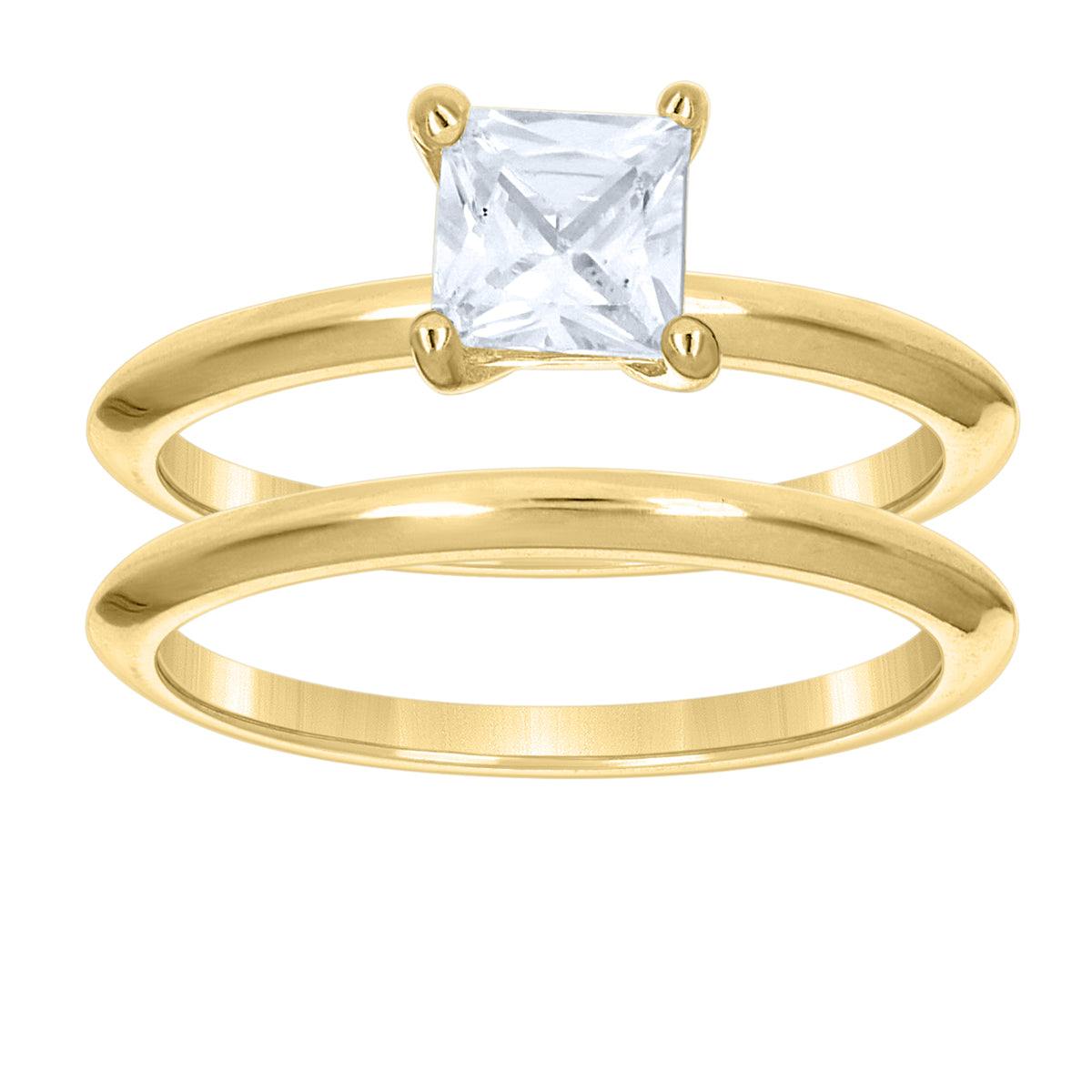 10K Yellow Gold Womens Princess-cut Cubic-Zirconia Duo Bridal Ring Set