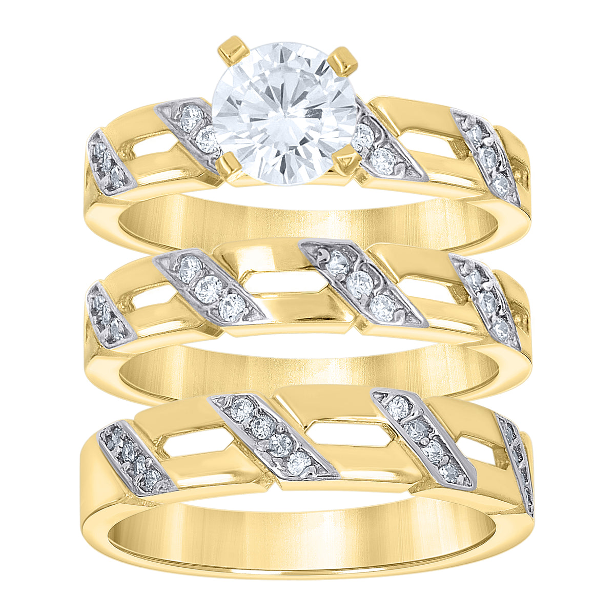 10K Two-tone Gold His & Hers Cubic-Zirconia Trio Ring Set