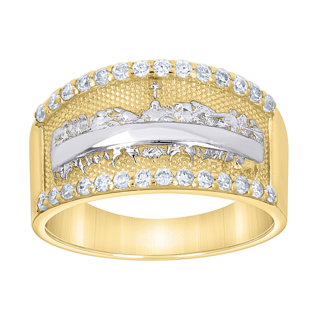 10K Yellow Gold Mens Cubic-Zirconia Last Supper Religious Ring