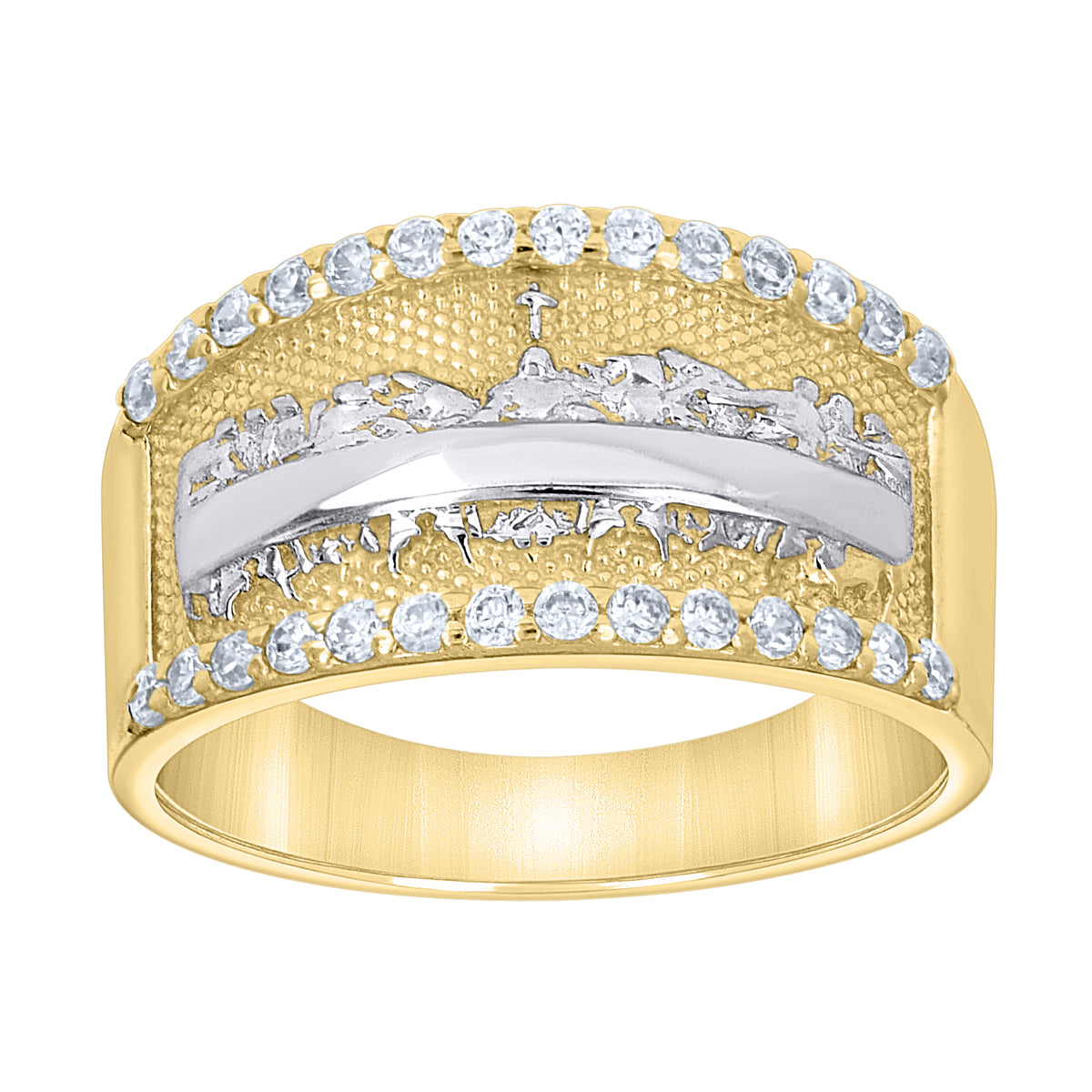 10K Yellow Gold Mens Cubic-Zirconia Last Supper Religious Ring
