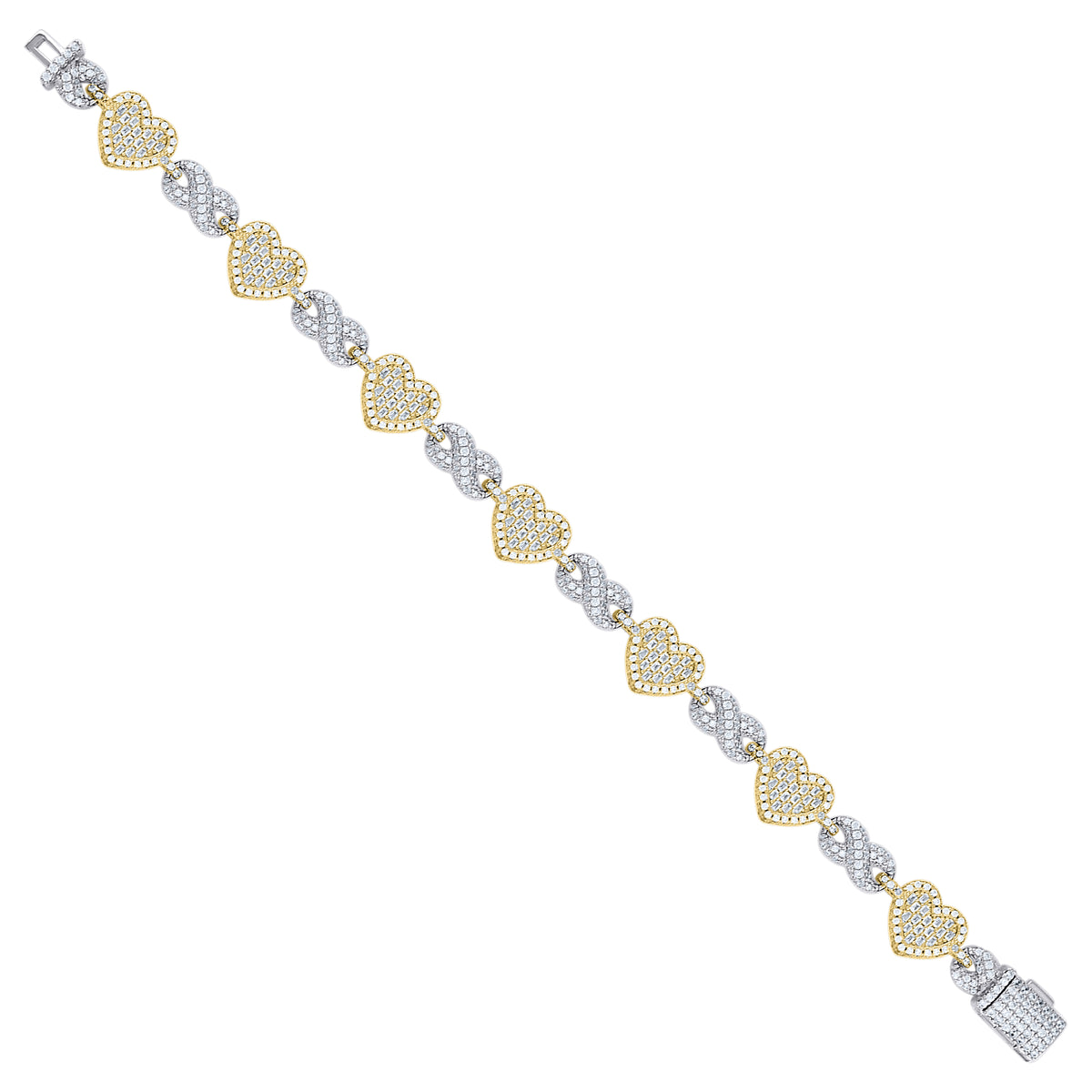 925 Sterling Silver Yellow-Tone Womens Baguette Round  5.53ct, 2.10ct  Moissanite Infinity Heart Bracelet 8.5 Inches