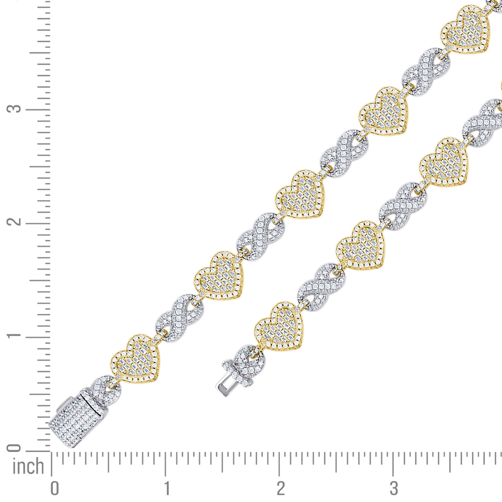 925 Sterling Silver Yellow-Tone Womens Baguette Round  5.53ct, 2.10ct  Moissanite Infinity Heart Bracelet 8.5 Inches