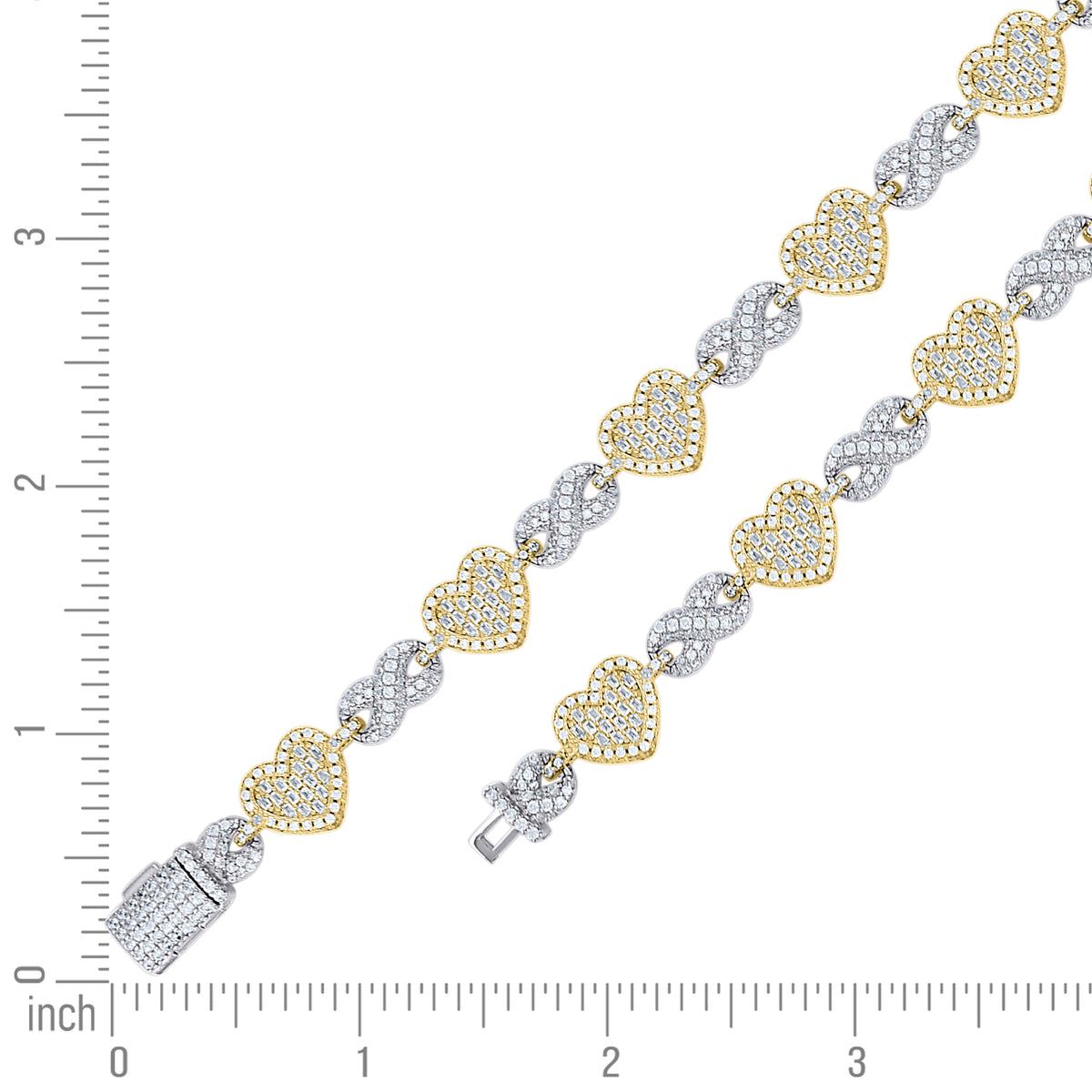 925 Sterling Silver Yellow-Tone Womens Baguette Round  5.53ct, 2.10ct  Moissanite Infinity Heart Bracelet 8.5 Inches