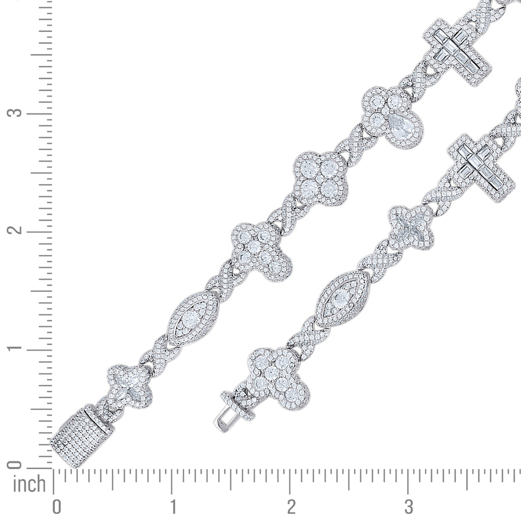 925 Sterling Silver Unisex  9.49ct, 2.26ct  Moissanite Infinity Cross Religious Charm Bracelet 7.5 Inches