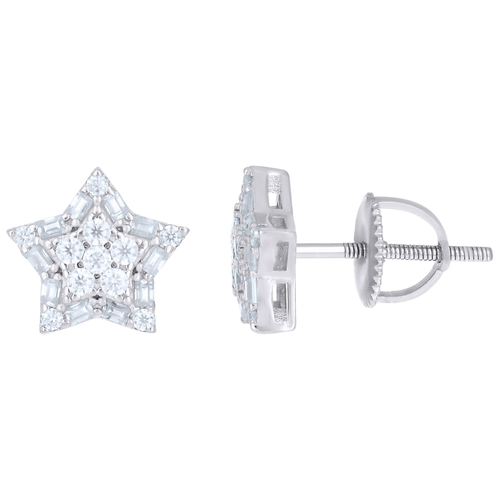 925 Sterling Silver Womens Baguette Round  0.27ct, 0.37ct  Moissanite Star Fashion Stud Earrings