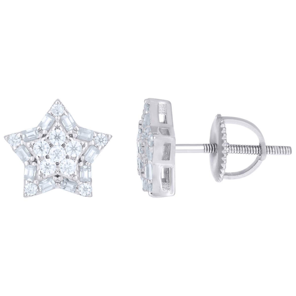 925 Sterling Silver Womens Baguette Round  0.27ct, 0.37ct  Moissanite Star Fashion Stud Earrings