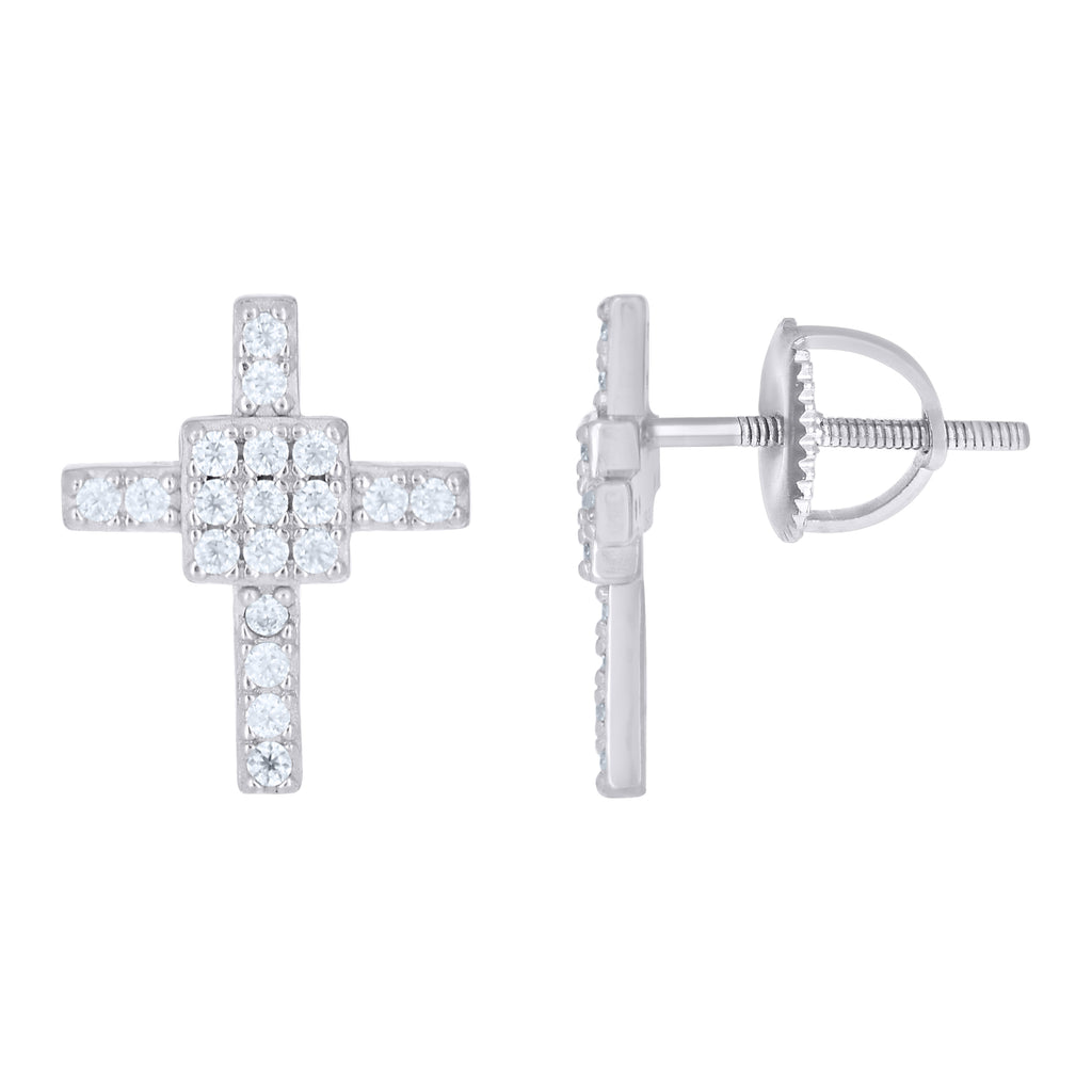 925 Sterling Silver Unisex  0.39ct Moissanite Cross Religious Stud Earrings