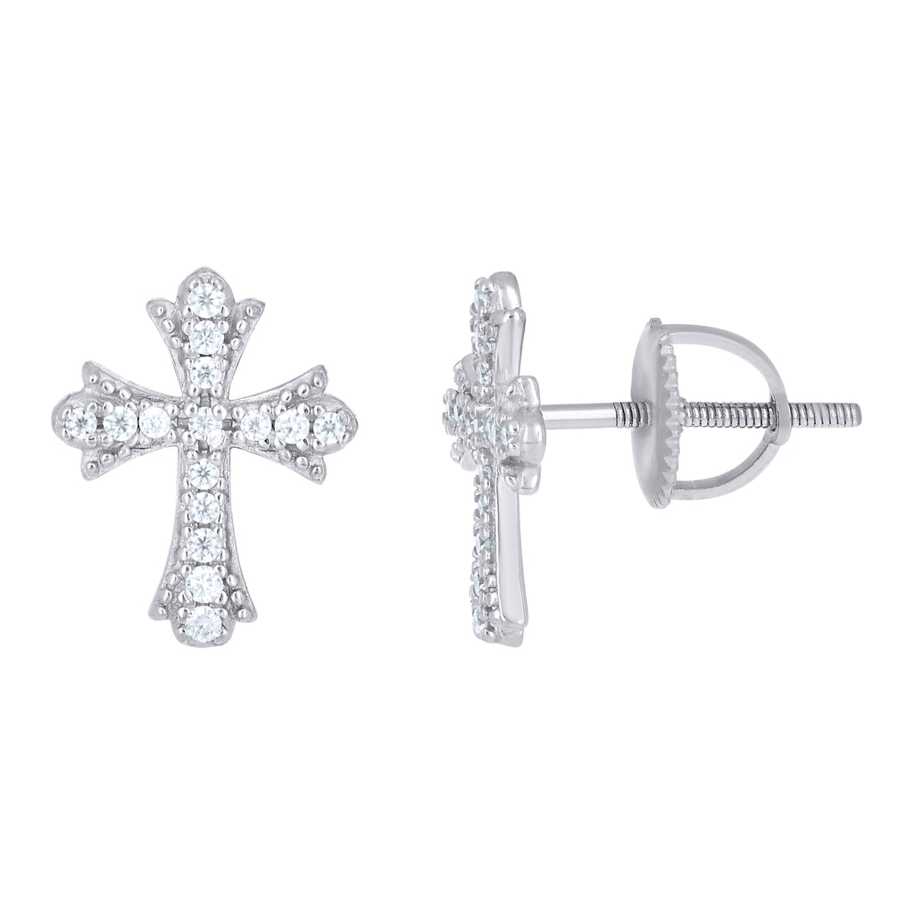 925 Sterling Silver Unisex  0.18ct  Moissanite Cross Religious Stud Earrings