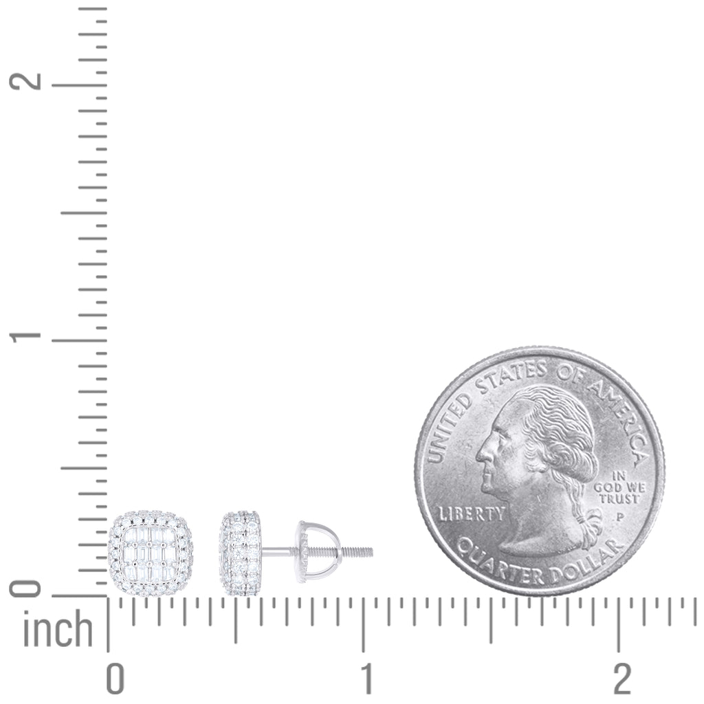 925 Sterling Silver Women Round Baguette  0.66ct, 0.45ct Moissanite Square Stud Earrings