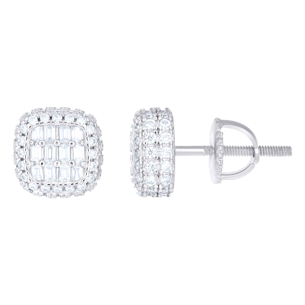 925 Sterling Silver Women Round Baguette  0.66ct, 0.45ct Moissanite Square Stud Earrings