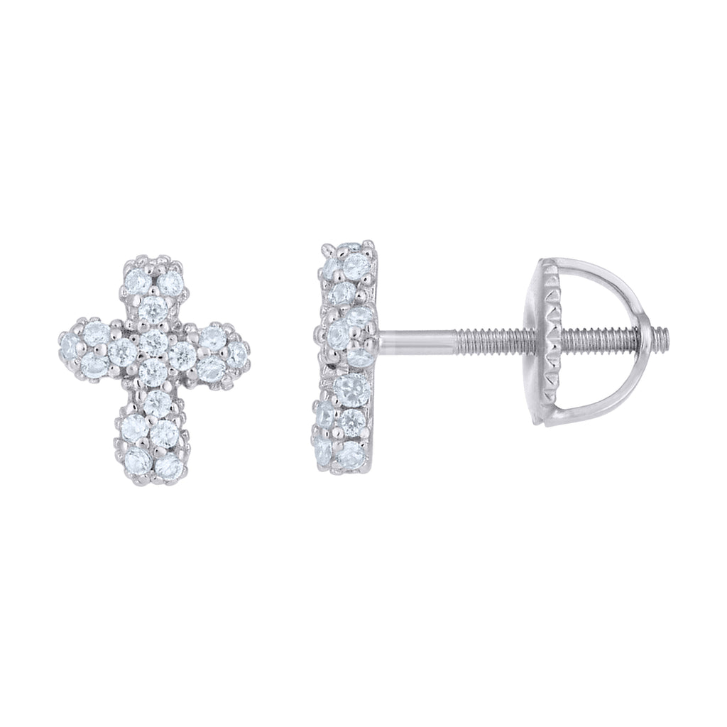 925 Sterling Silver Womens Moissanite Cross Religious Stud Earrings