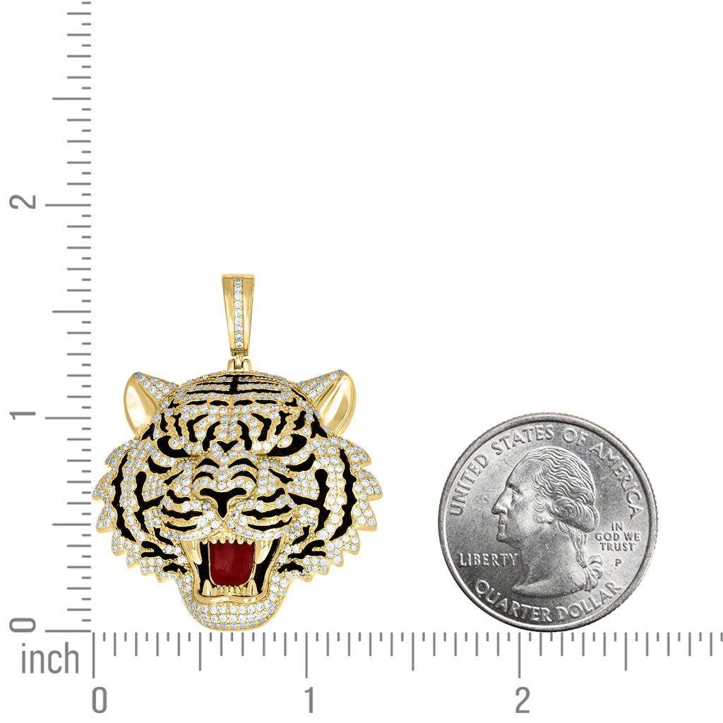925 Sterling Silver Yellow-Tone Mens  4.11ct  Moissanite Enameled Tiger Fashion Pendant